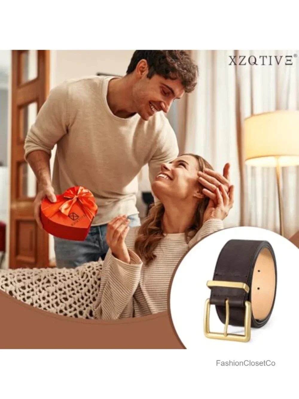 XZQTIVE Wide Suede Belt with Gold Square Buckle